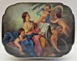 German Sterling Enameling Cherub Painting Box