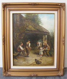 19th Century Belgian School Oil on Canvas Children