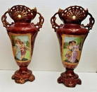 MAGNIFICENT ANTIQUE PORCELAIN PAIR HAND PAINTED 20" H