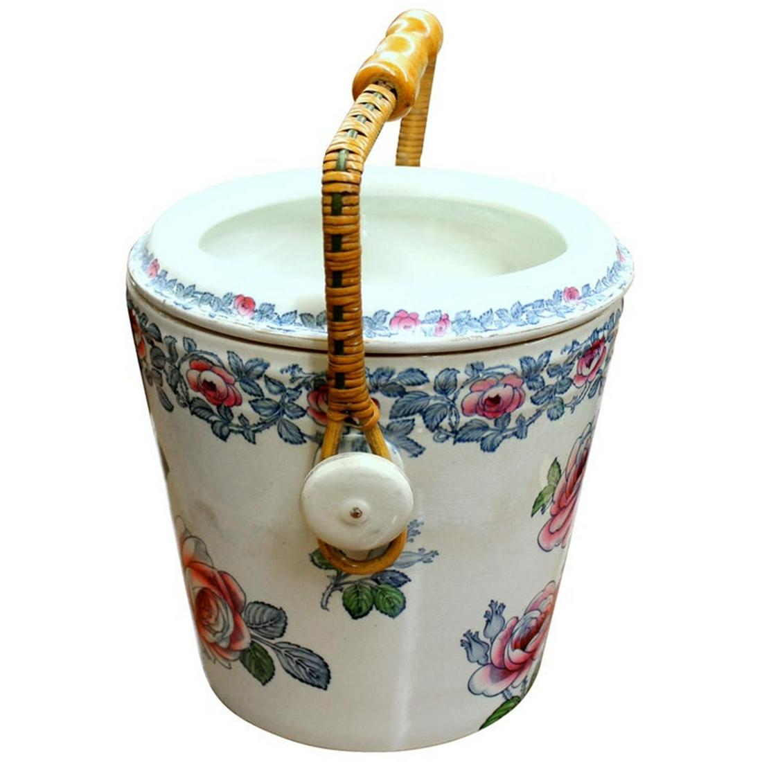 "Whieldon-Ware" Hand Painted Earthenware Hand Painted: Rare old english "Whieldon-ware" hand-painted earthenware slop pail Made by F. Winkler and Co. , Stoke-on-Trent, Staffordshire in the "Hampden" pattern. The original lid remains in tact and in perfect