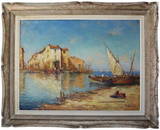 French Painting of a Mediterranean Port by D.Manago