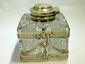 Sterling Silver & Cut Crystal Inkwell.