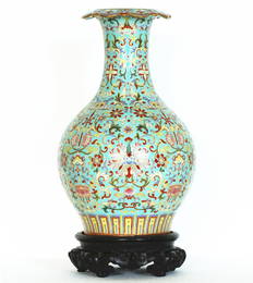 A Chinese Light Sky-Blue Turquoise-Ground Flowers