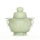 An exquisite Chinese hand-carved white jade censer.