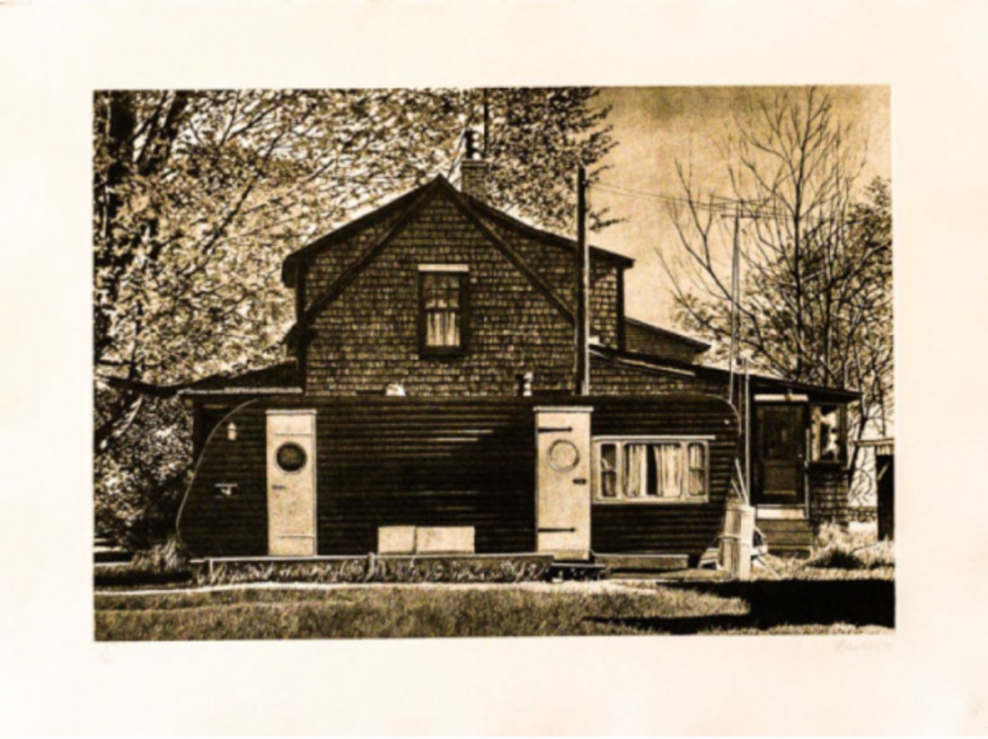 John Baeder - House with Trailer: JOHN BAEDER House with Trailer Etching 1979 Ed of 200 Sheet Size: 22.5 x 30 in Etching, signed in pencil, dated and numbered. From the edition of 200.