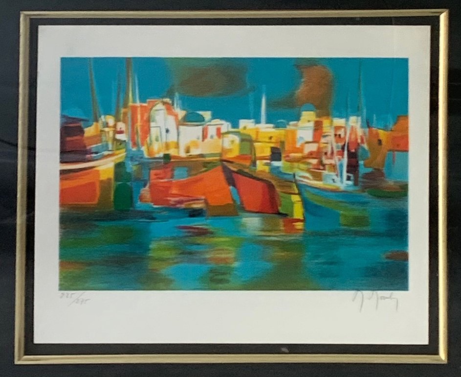 Marcel Mouly - Little Harbor: ARTIST: Marcel Mouly TITLE: Little Harbor DATE: c. 1995 MEDIUM: Etching EDITION: 275 FRAME SIZE: 22.5 x 23.5 in DESCRIPTION: Marcel Mouly limited edition etching on paper. From the signed edition of 2