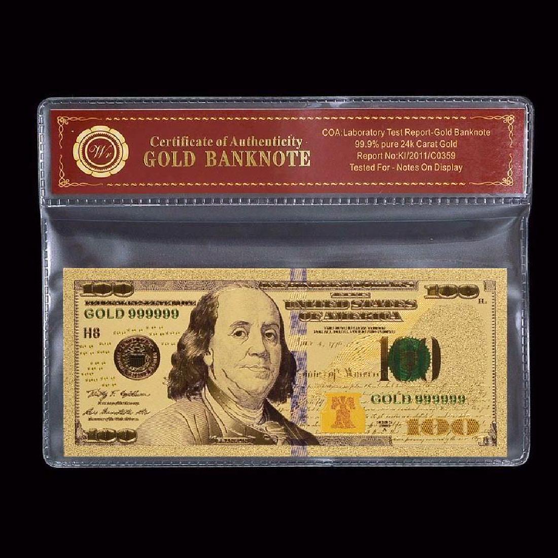 USA $100 24K Gold Clad Banknote: Unites States of America 100 Dollars 24K Gold Clad Banknote