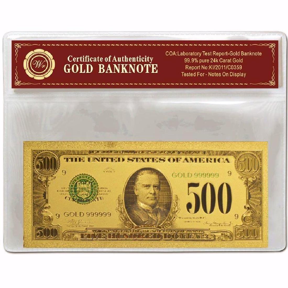 USA $500 24K Gold Clad Banknote: Unites States of America 500 Dollars 24K Gold Clad Banknote
