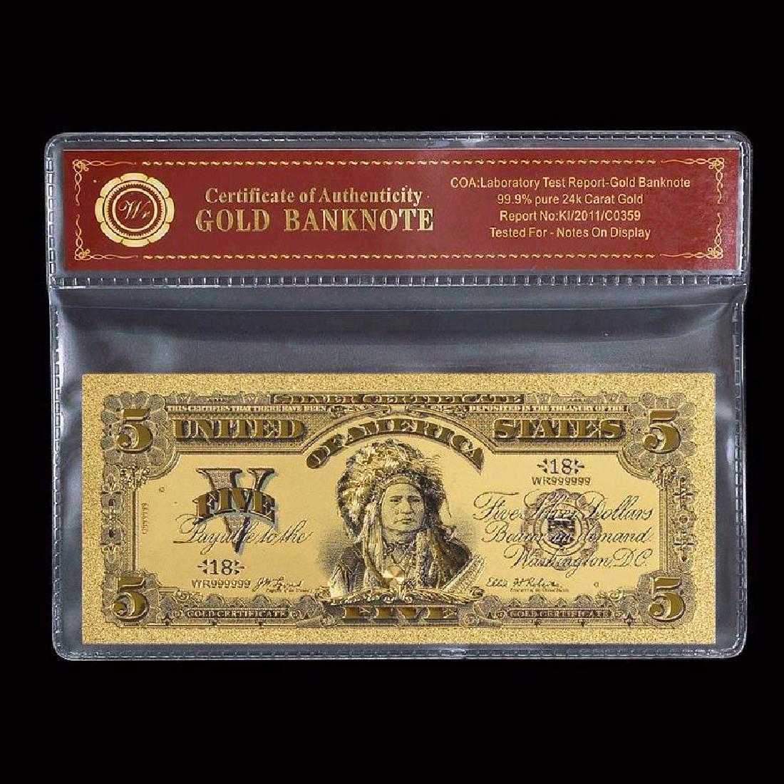 USA $5 24K Gold Clad Banknote: Unites States of America 5 Dollars 24K Gold Clad Banknote