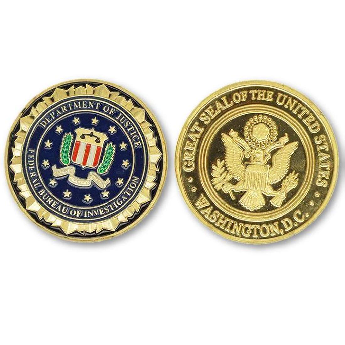 USA FBI Colored Gold Clad Challenge Coin: United States of America Federal Bureau of Investigation Colored Gold Clad Challenge Coin