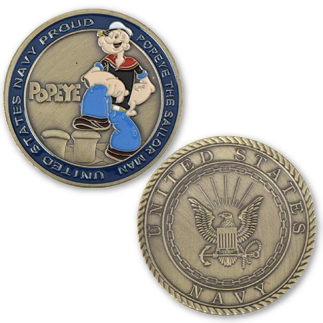 USA Navy Popeye Colored Challenge Coin: United States of America Navy Popeye Colored Challenge Coin