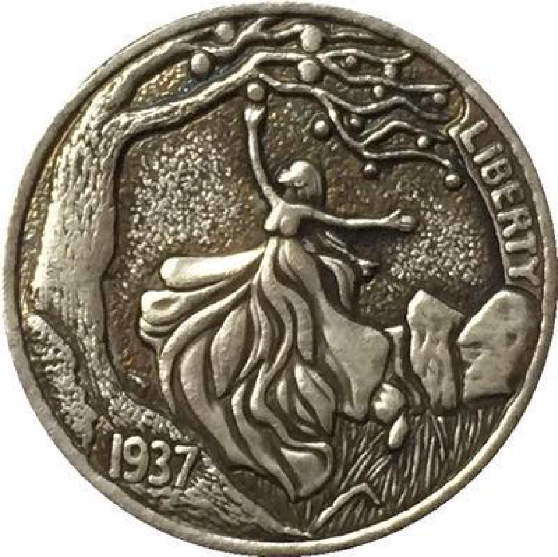 1937 USA Eve Forbidden Fruit Buffalo Coin: 1937 United States of America Eve Forbidden Fruit Buffalo Coin. Unique design. Non-currency coin. Size ? United States nickel.