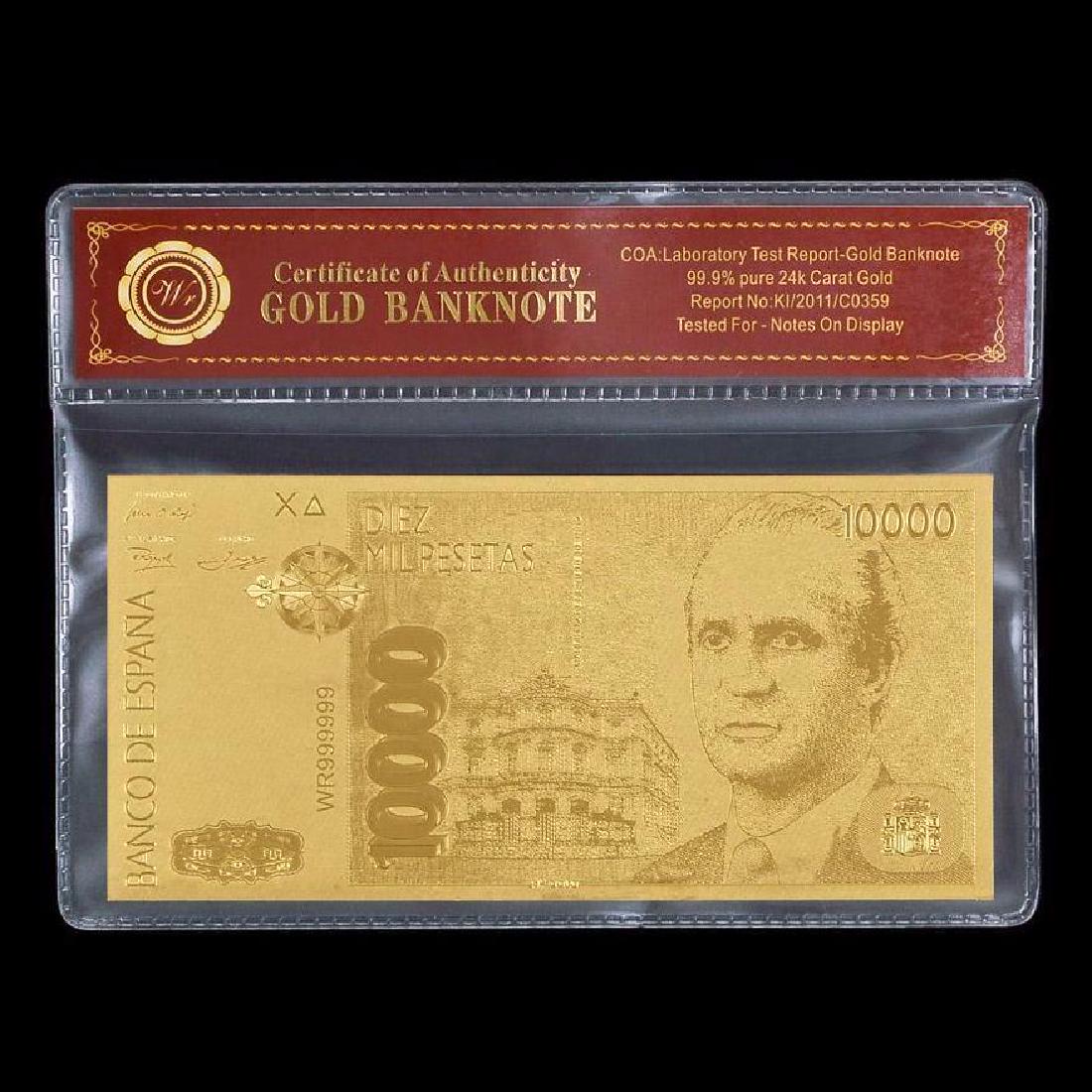 Spain 10,000 Pesetas 24K Gold Clad Banknote: Spain 10,000 Pesetas 24K Gold Clad Banknote. Unique design. Non-currency banknote.
