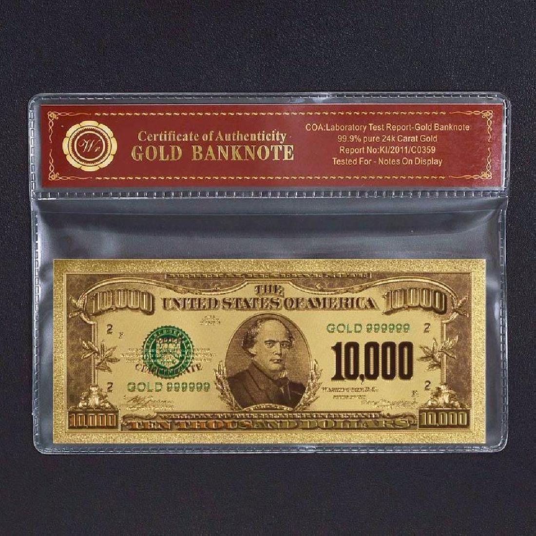USA $10,000 24K Gold Clad Banknote: Unites States of America 10,000 Dollars 24K Gold Clad Banknote. Unique design. Non-currency banknote.