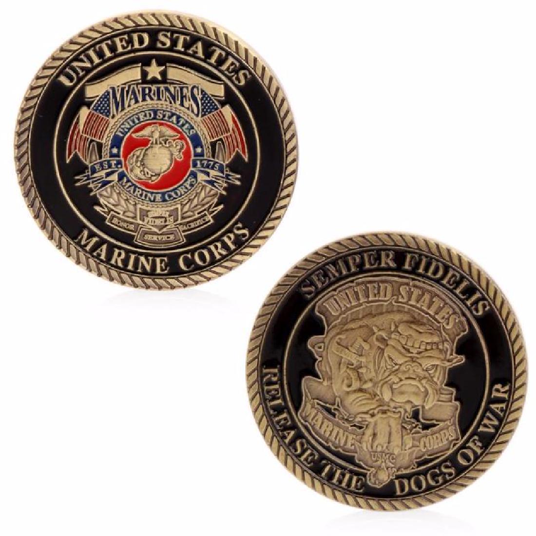 USA Marines Colored Gold Clad Challenge Coin: United States of America Marine Corps Colored Gold Clad Challenge Coin