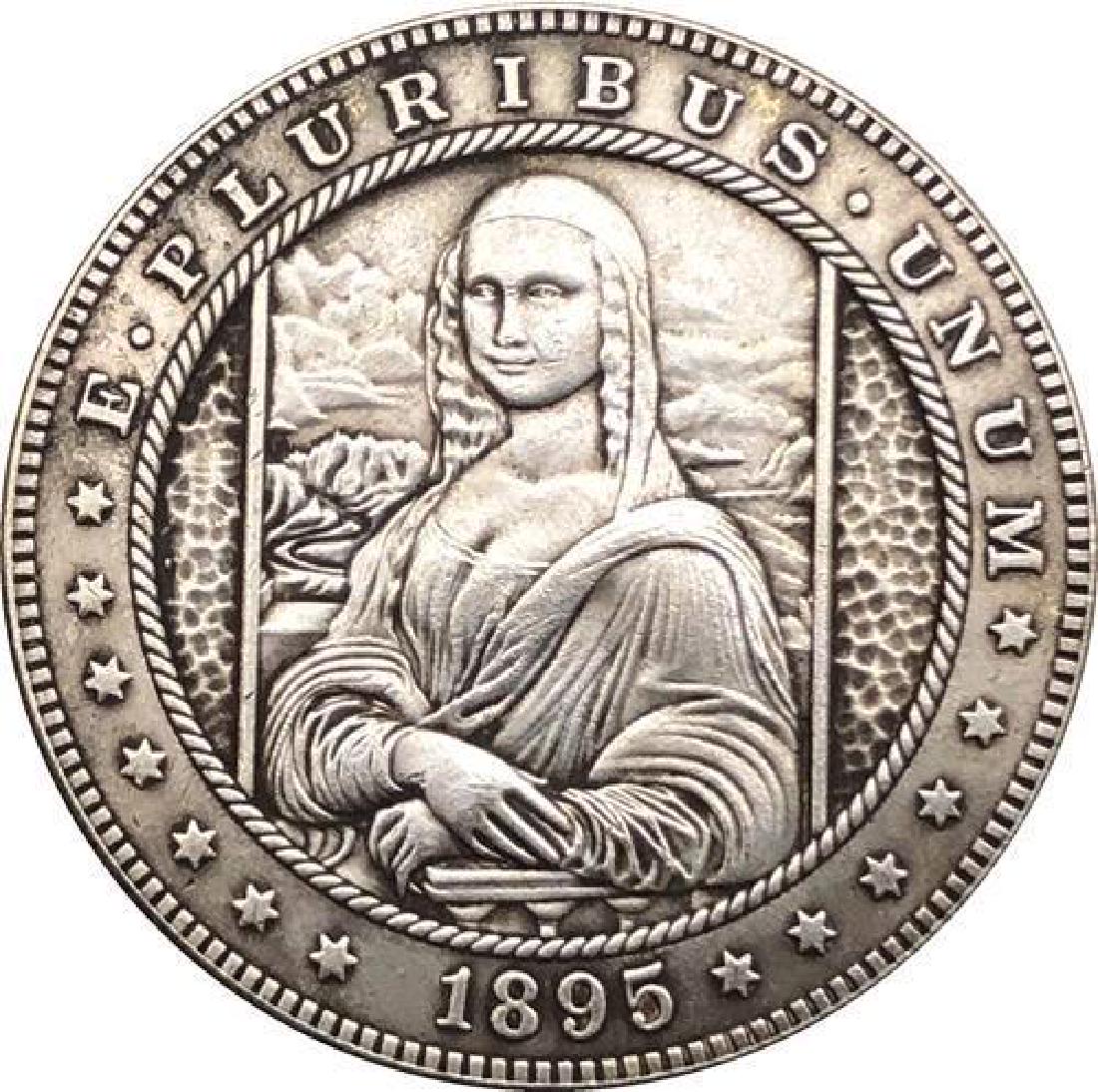 1895 USA Mona Lisa Coin: 1895 United States of America Mona Lisa Coin. Unique design. Non-currency coin. Size ? United States one dollar coin.