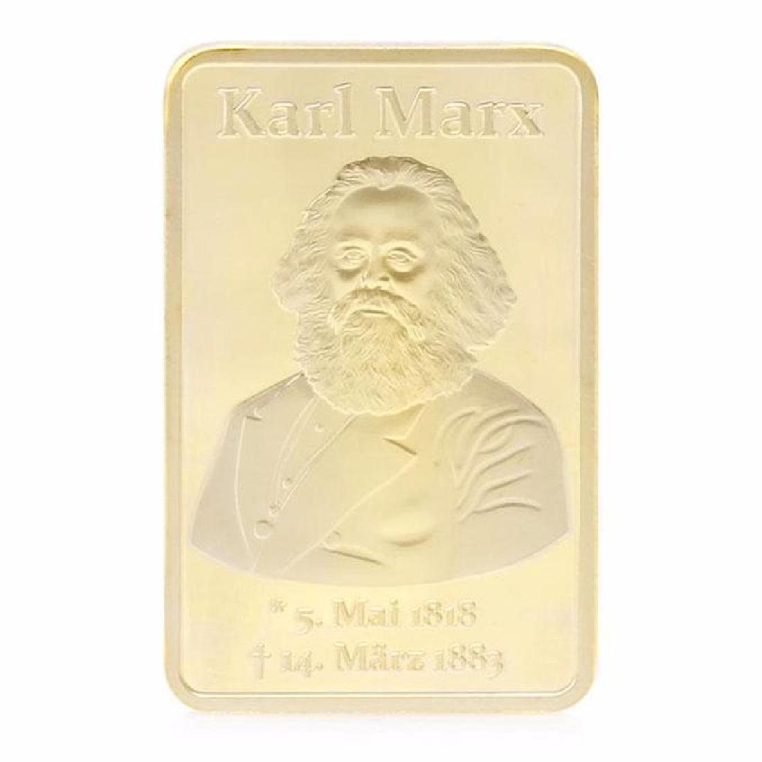 Karl Marx 999/1000 Gold Clad Bullion Bar: Karl Marx Communism 999/1000 Gold Clad Bullion Bar. Size: 4.3cmx2.8cmx0.4cm.