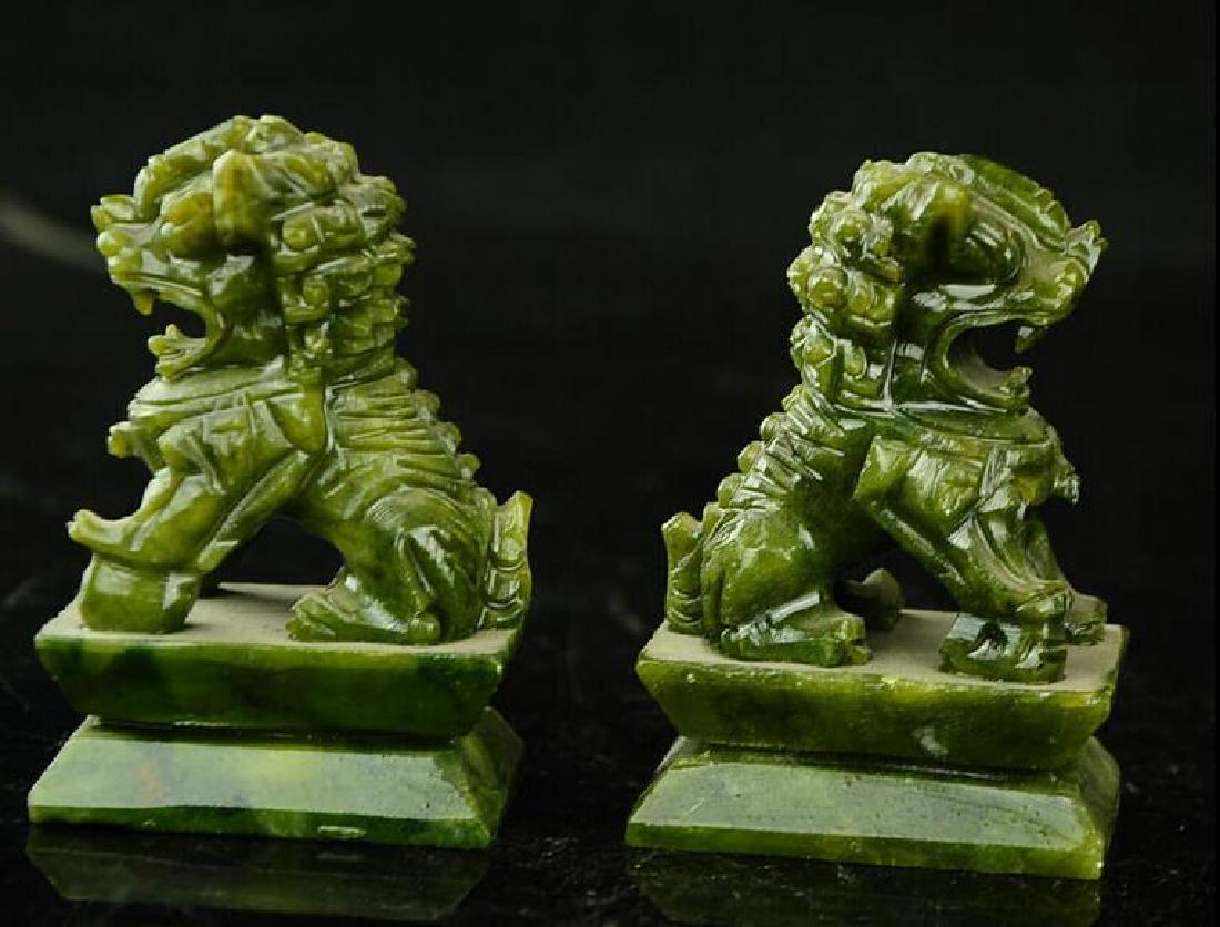 Two Classic Chinese Hand Carved Green Foo Dogs: Size of each piece: 70mm x 40mm x 32mm