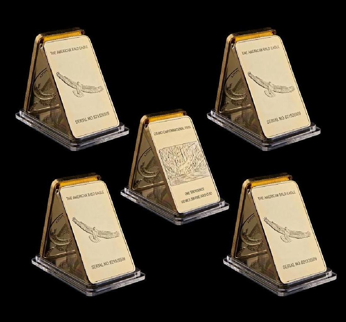 5 USA American Eagle Gold Clad Bars: Size of each bar: 50mm x 28mm. Weight: about 28g