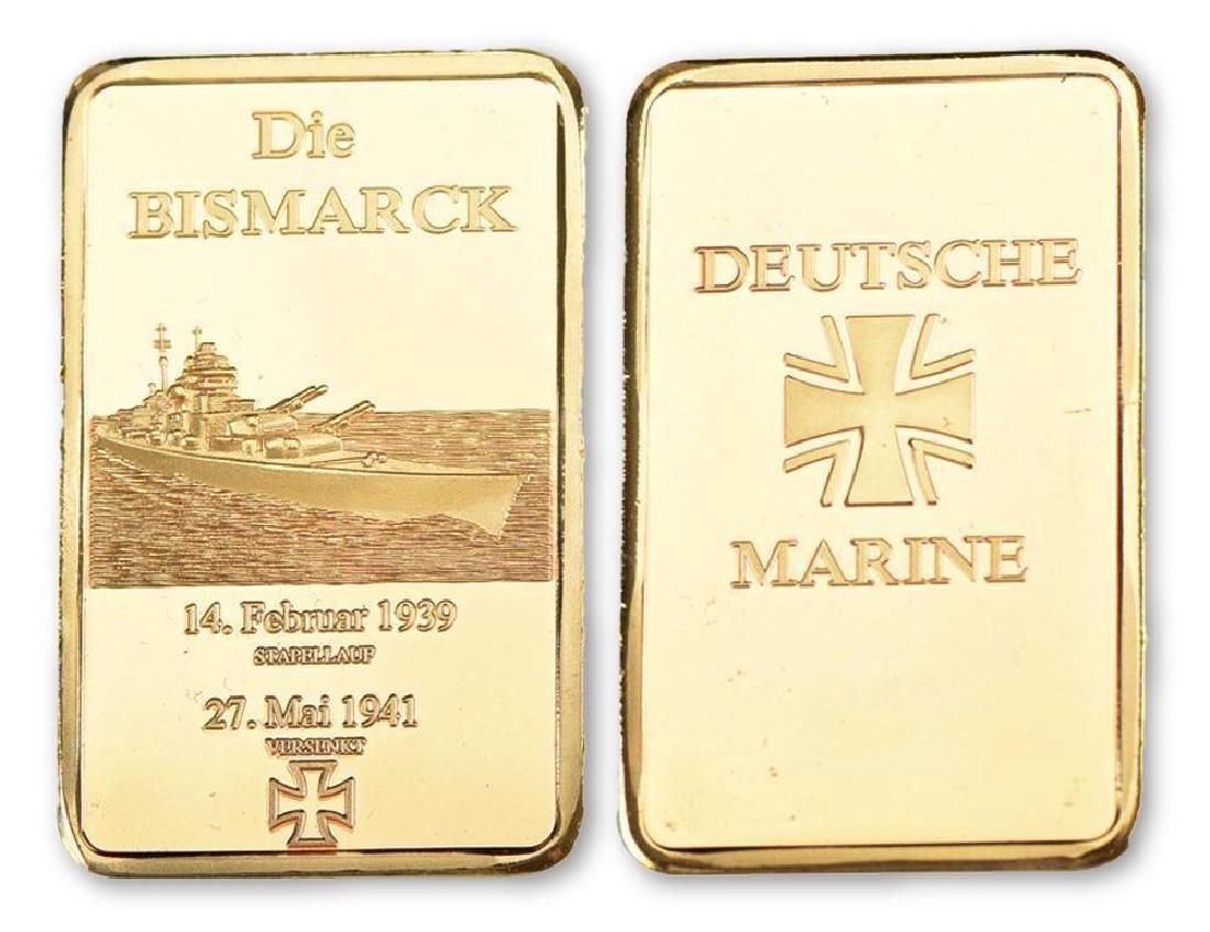 Germany Die Bismarck Gold Clad Bar: Germany Die Bismarck Gold Clad Bar. Size: 4.4cmx2.8cm. Weight ? 28 grams.