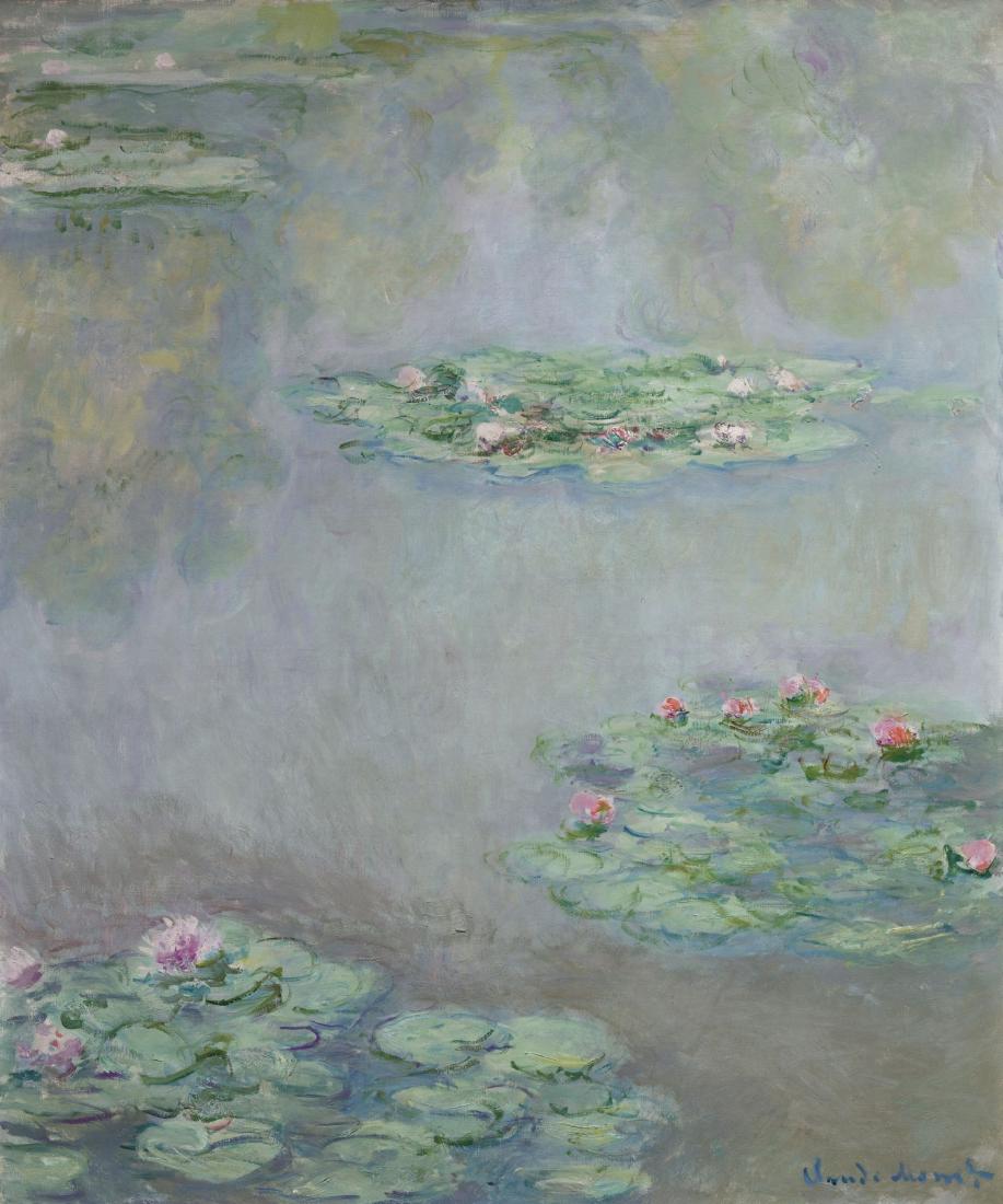 Flowers In Lake Signed Claude Monet: Media on paper in the manner of Claude Monet (1840-1926), signed lower right, 12 x 10 inches, framed.