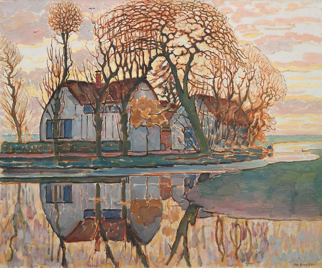 Lake House Signed Piet Mondriaan: Piet Mondrian (1872-1944), in the manner of: on paper, 10 x 12 inches, framed.