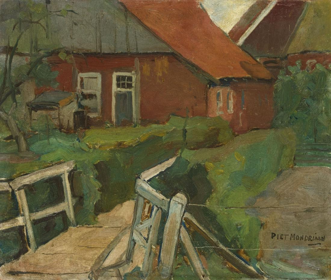 Red House Signed Piet Mondriaan: Piet Mondrian (1872-1944), in the manner of: on paper, 11 x 13 inches, framed.