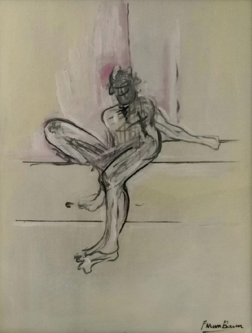 Mixed Media On Paper Signed Francis Bacon: Francis Bacon (1909-1992), in the manner of: mixed media on paper, 14 x 11 inches, framed.
