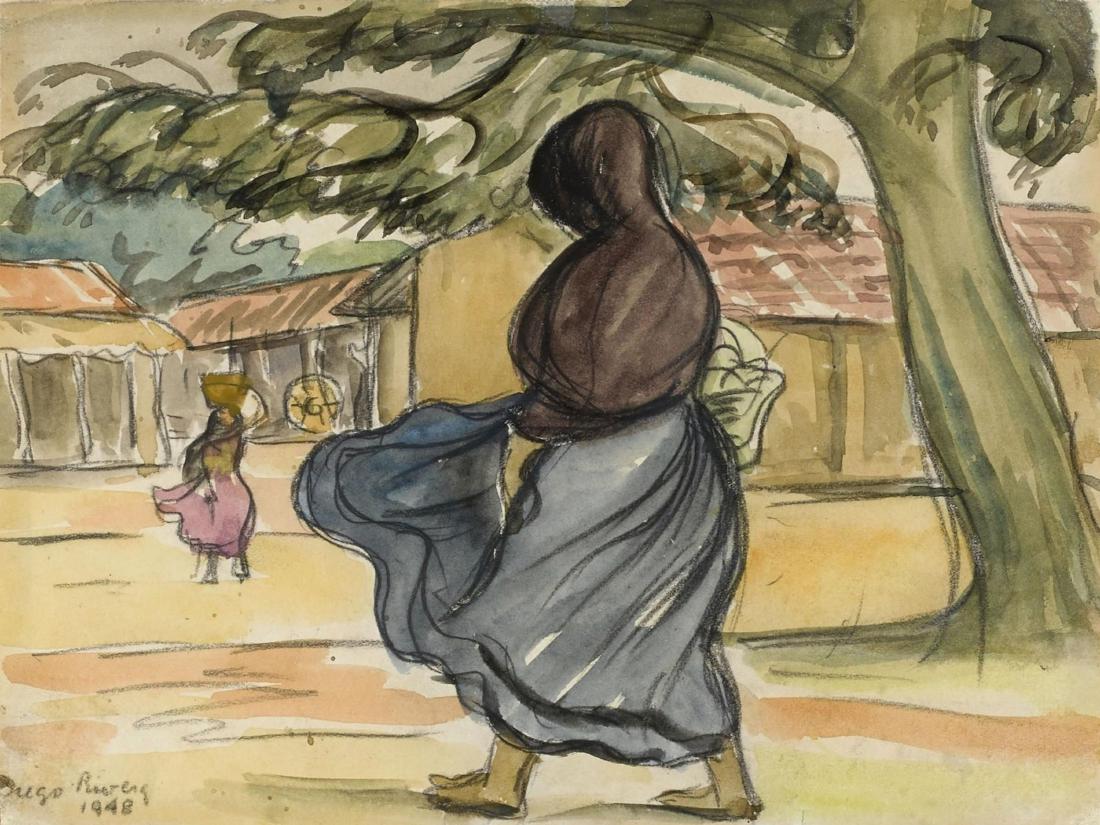 Women In The Village Signed Diego Rivera: Diego Rivera (1886-1957), in the manner of: on paper, 9 x 12 inches, framed.