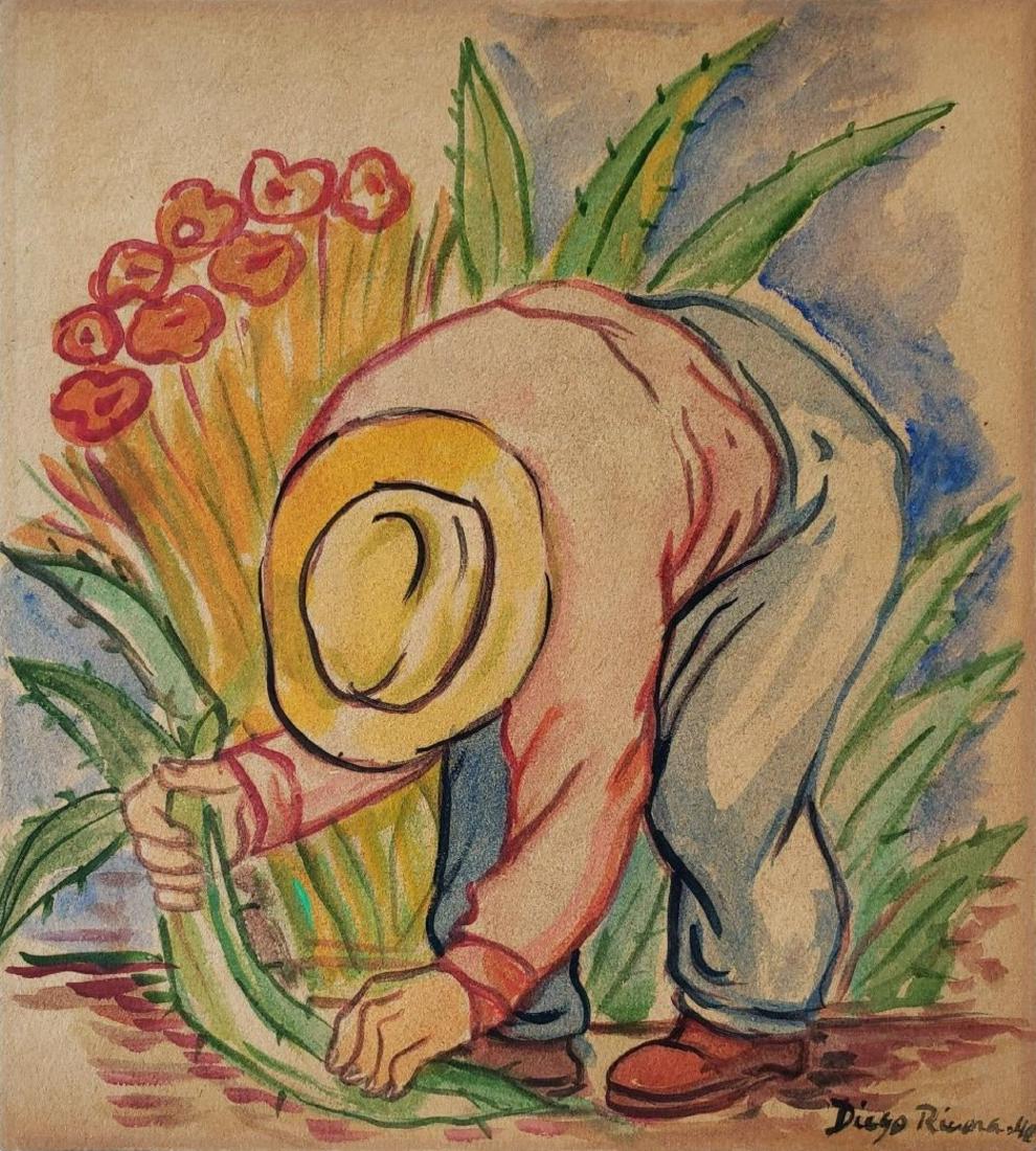 Indigenous Worker Signed Diego Rivera: Diego Rivera (1886-1957), in the manner of: on paper, 10 x 9 inches, framed.