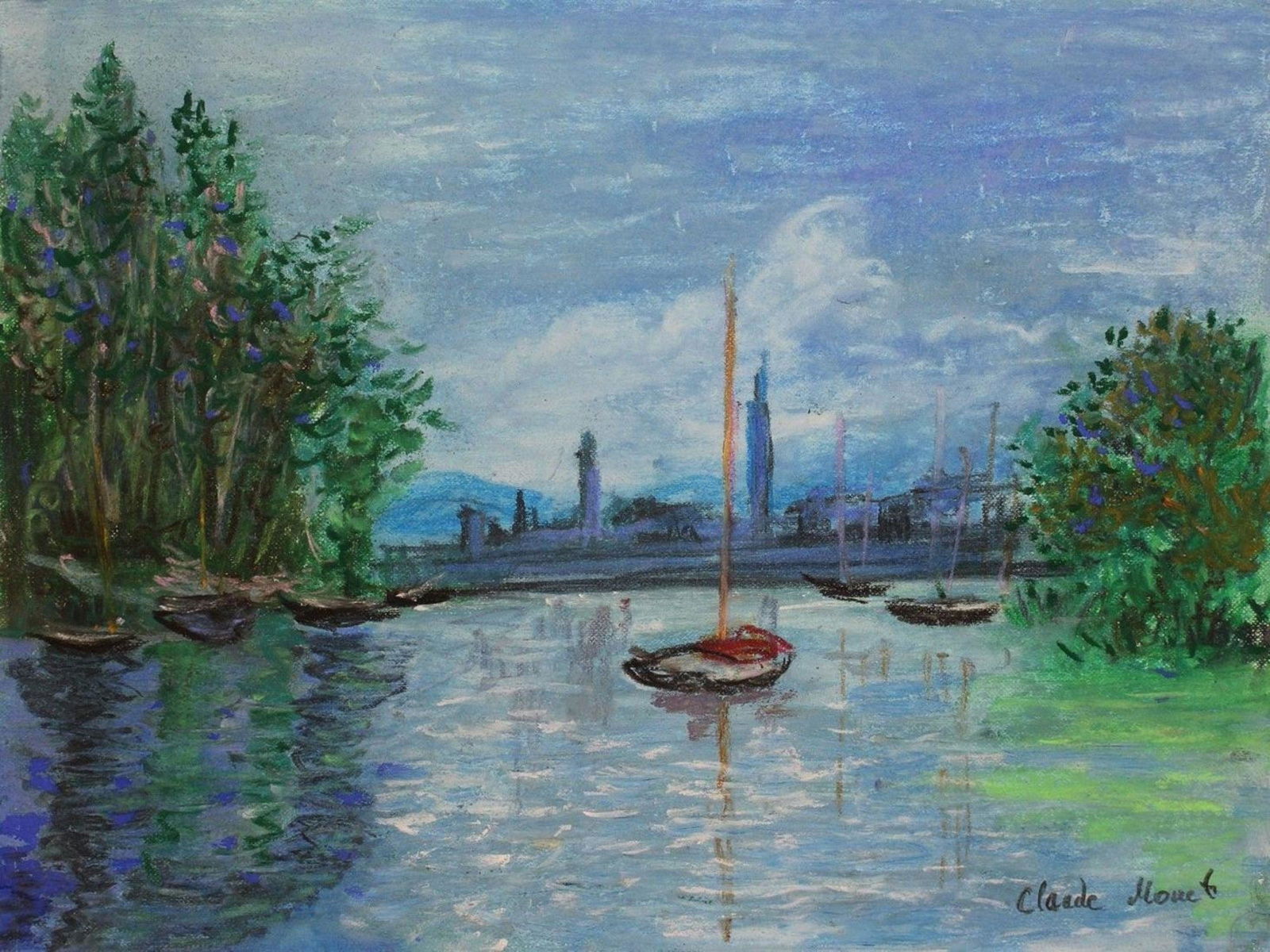 Boats Signed Claude Monet: Claude Monet (1840-1926), in the manner of: on paper, 9 x 12 inches, framed.