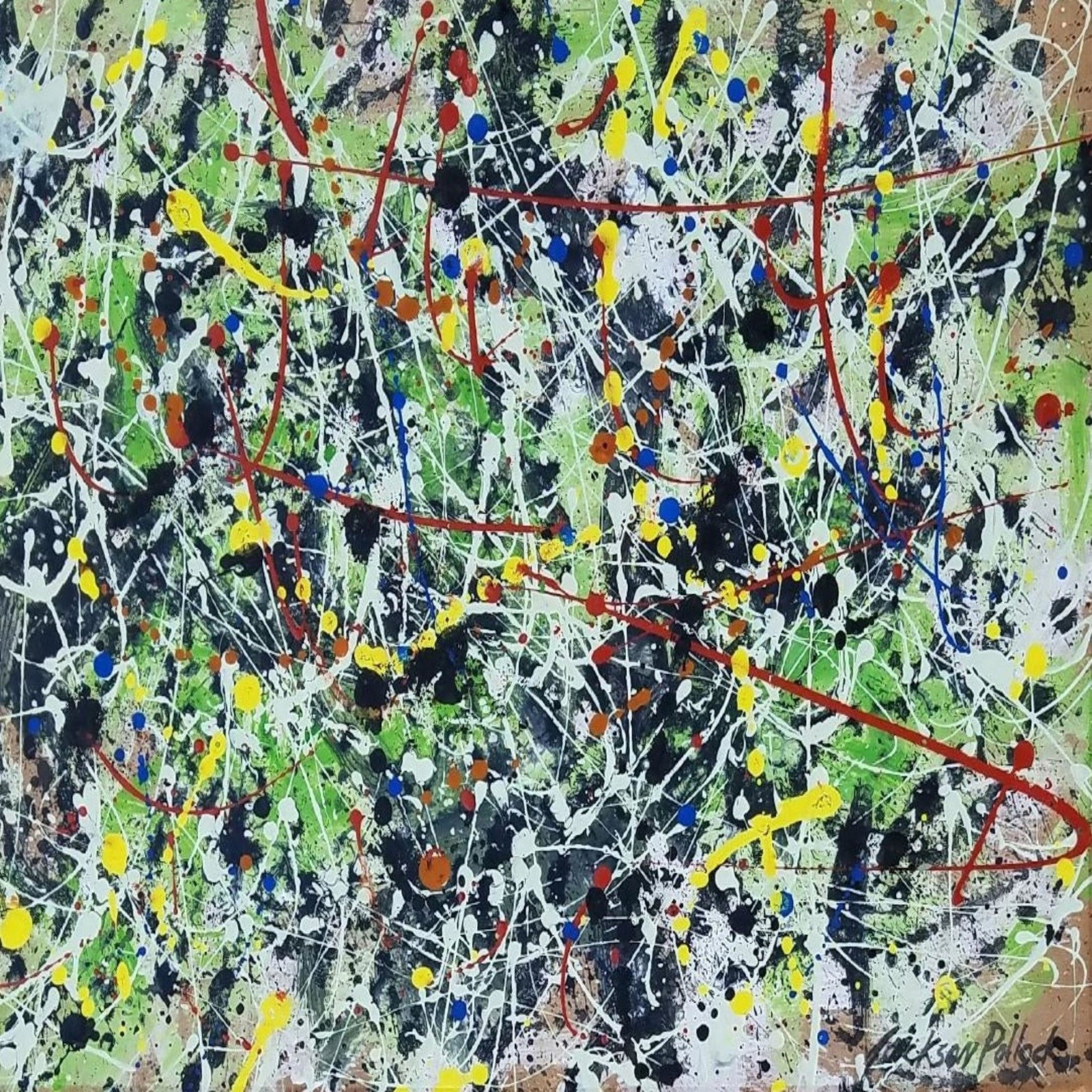 Abstract #3 Signed Jackson Pollock: Jackson Pollock (1912-1956), in the manner of: on paper, 11 x 11 inches, framed.