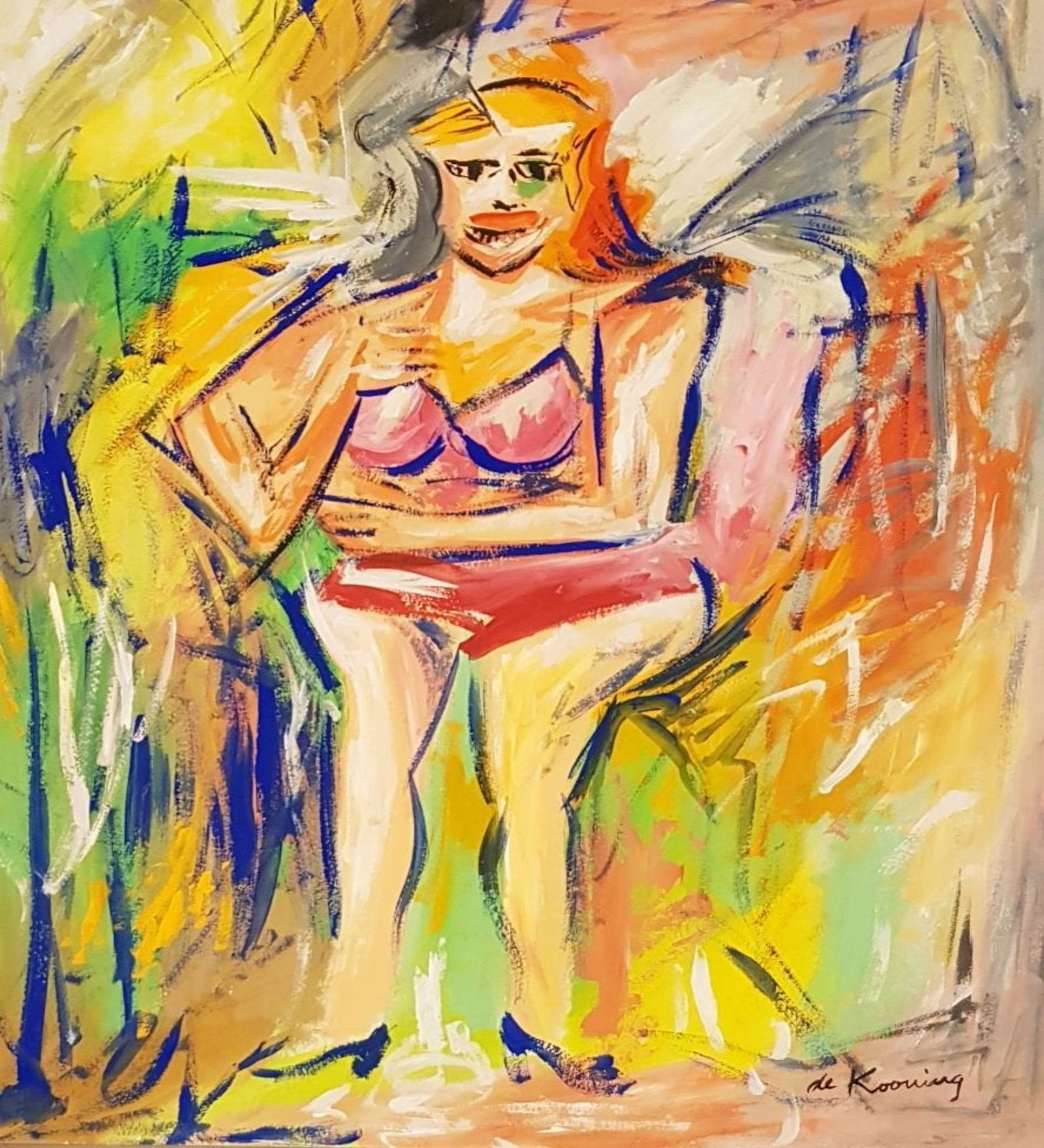 Woman Signed De Kooning: Willem de Kooning (1904-1997), in the manner of: on paper, 11 x 10 inches, framed.