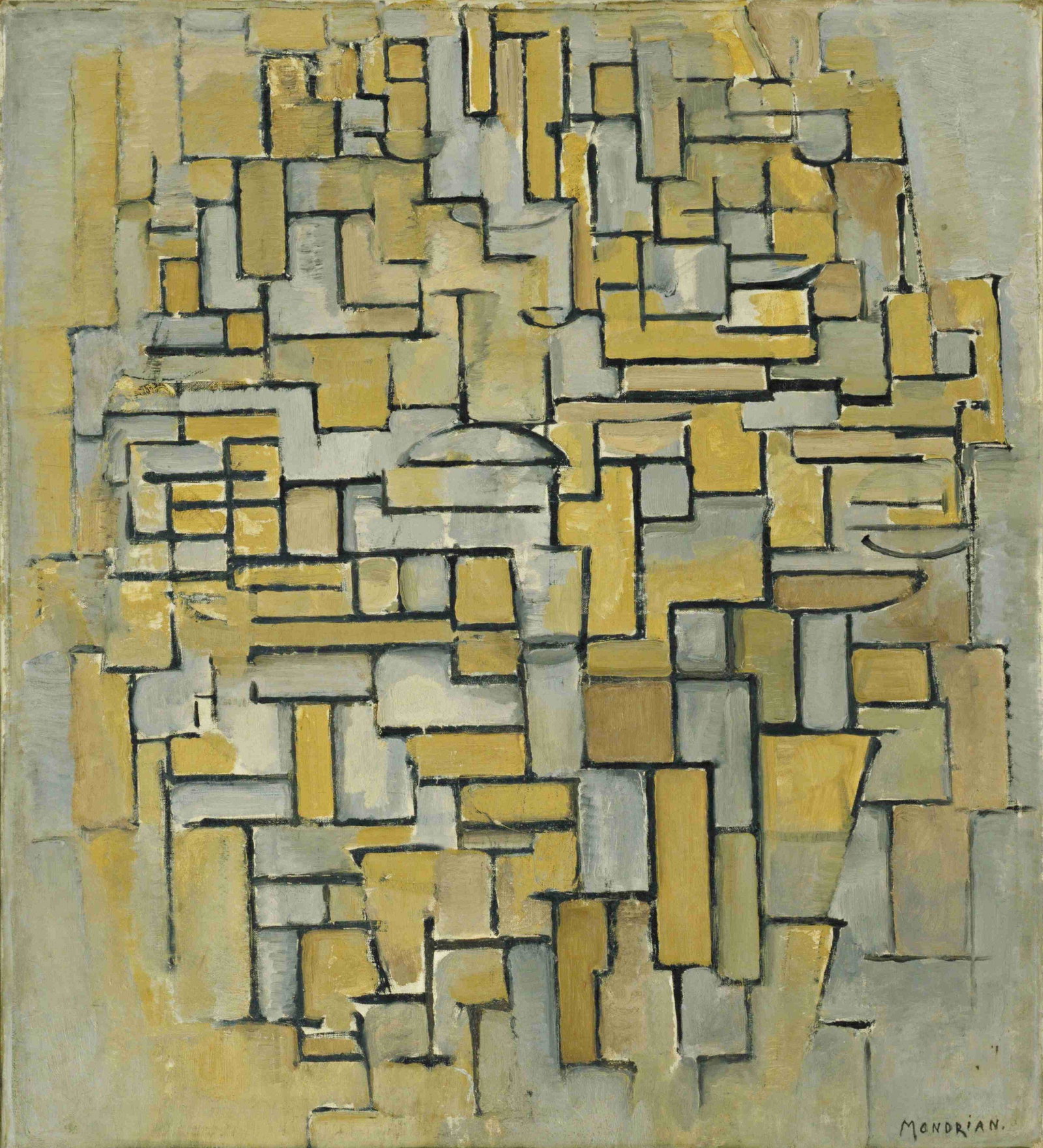 Abstract #1 Signed Mondrian: Piet Mondrian (1872-1944), in the manner of: mixed media on paper, 11 x 10 inches, framed.