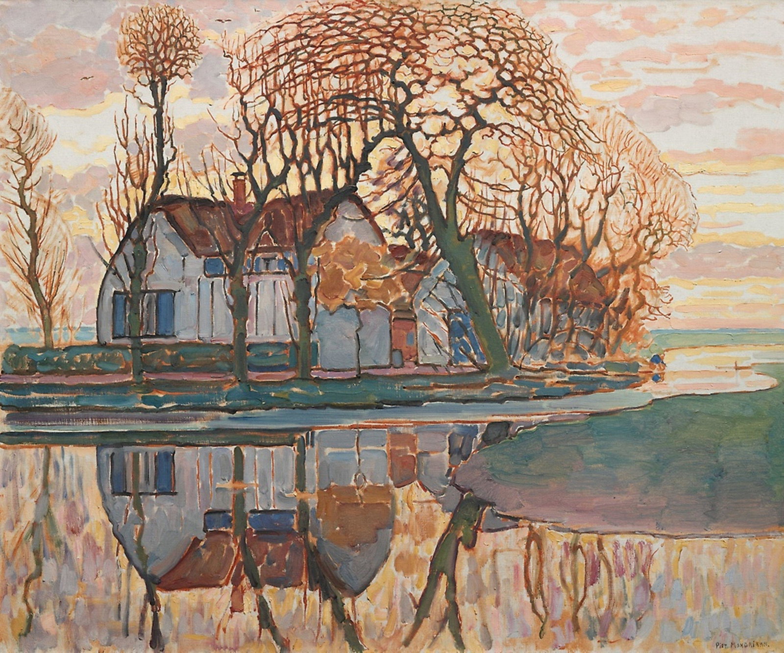 Lake House Signed Piet Mondriaan: Piet Mondrian (1872-1944), in the manner of: on paper, 10 x 12 inches, framed.