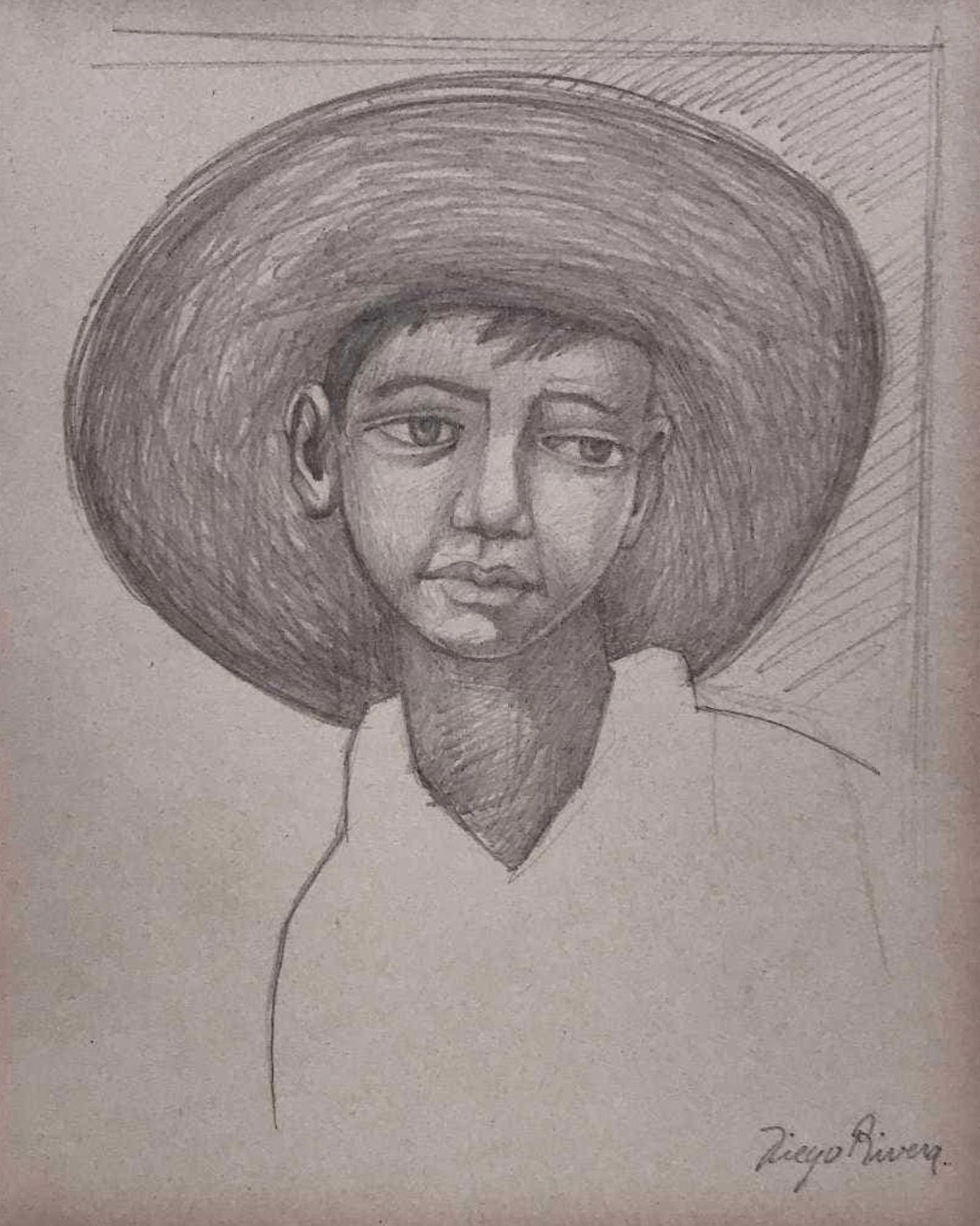 Mexican Boy Signed Diego Rivera: Diego Rivera (1886-1957), in the manner of: on paper, 10 x 8 inches, framed.