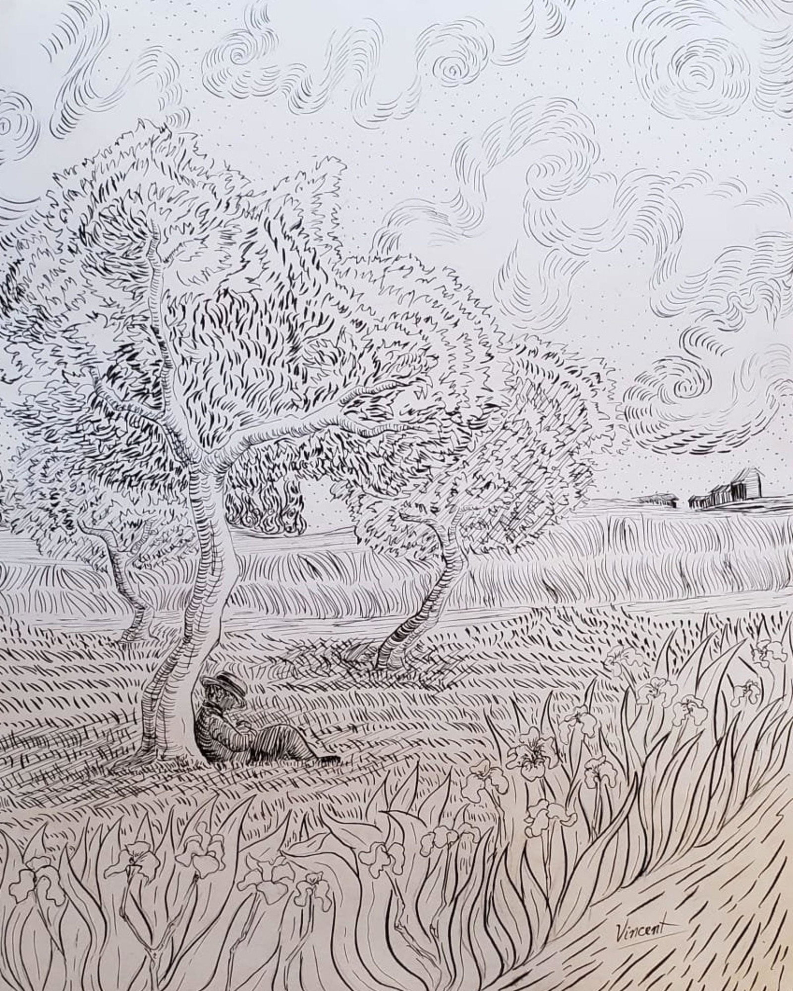 Boy In Field Signed Vincent: Vincent van Gogh (1853-1890), in the manner of: on paper, 10 x 8 inches, framed.