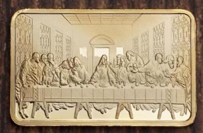 Jesus The Last Supper Gold Clad Bar: Size: 50mm x 35mm x 2mm. Weight: about 38g