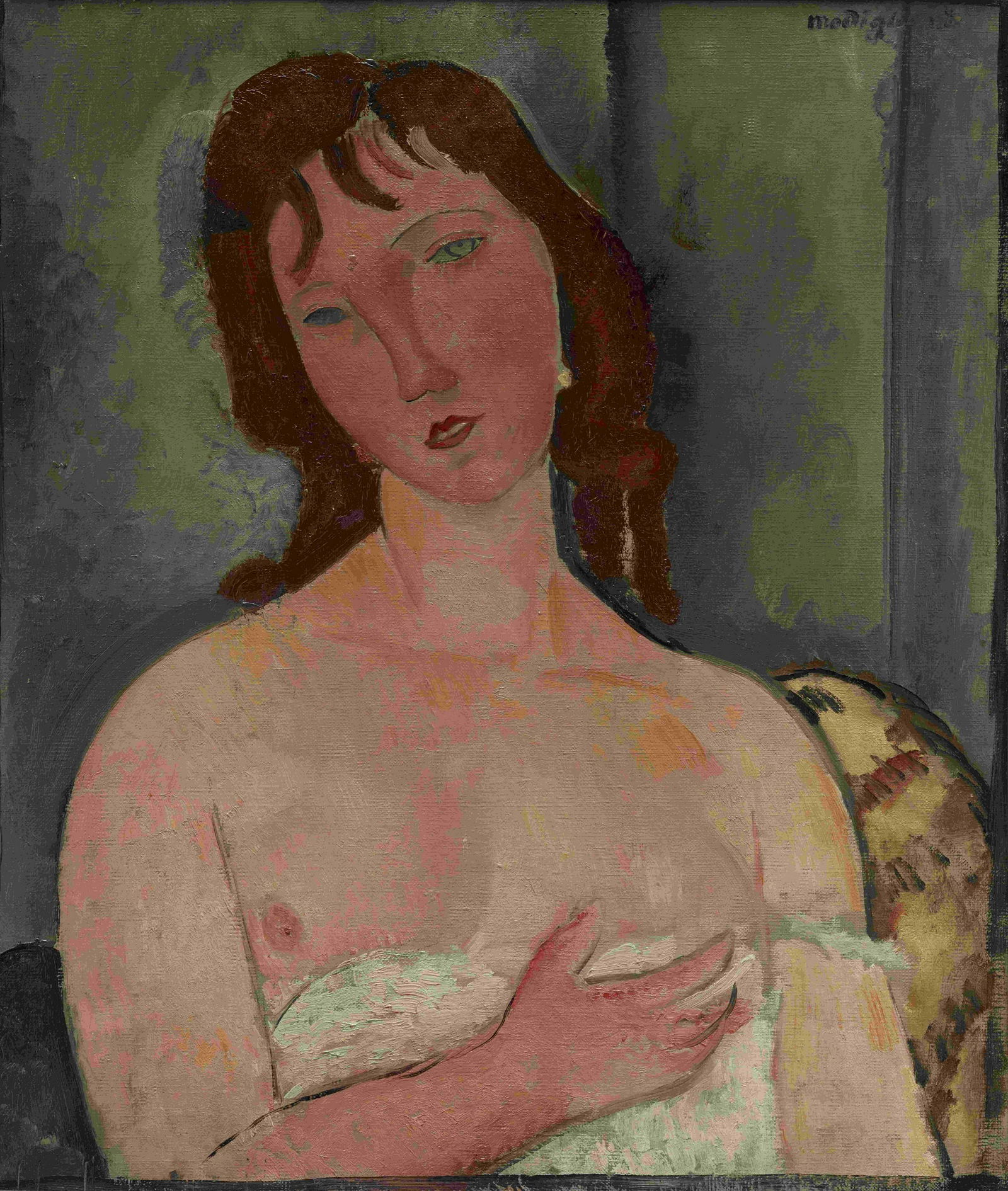 Portrait Of A Young Woman Signed Modigliani: Amedeo Modigliani (1884-1920), in the manner of: mixed media on paper, 13 x 11 inches, framed.