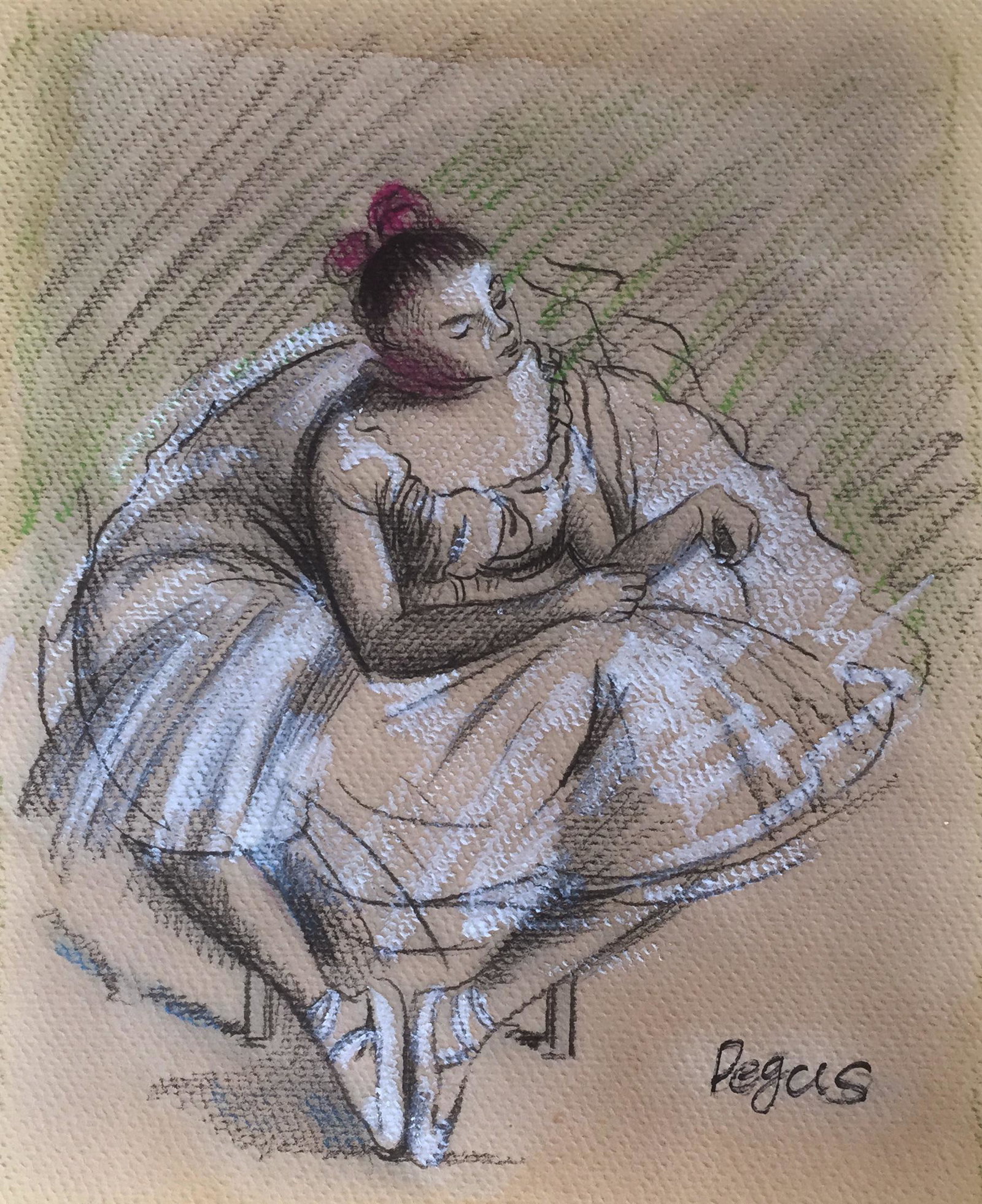 Ballerina #1 Signed Degas: Edgar Degas (1834-1917), in the manner of: mixed media on paper, 10 x 8 inches, framed.
