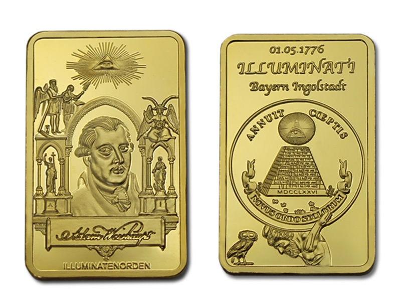 Adam Weishaupt Illuminati Gold Clad Bar: Size: 45mm x 28mm x 3mm. Weight: around 30g