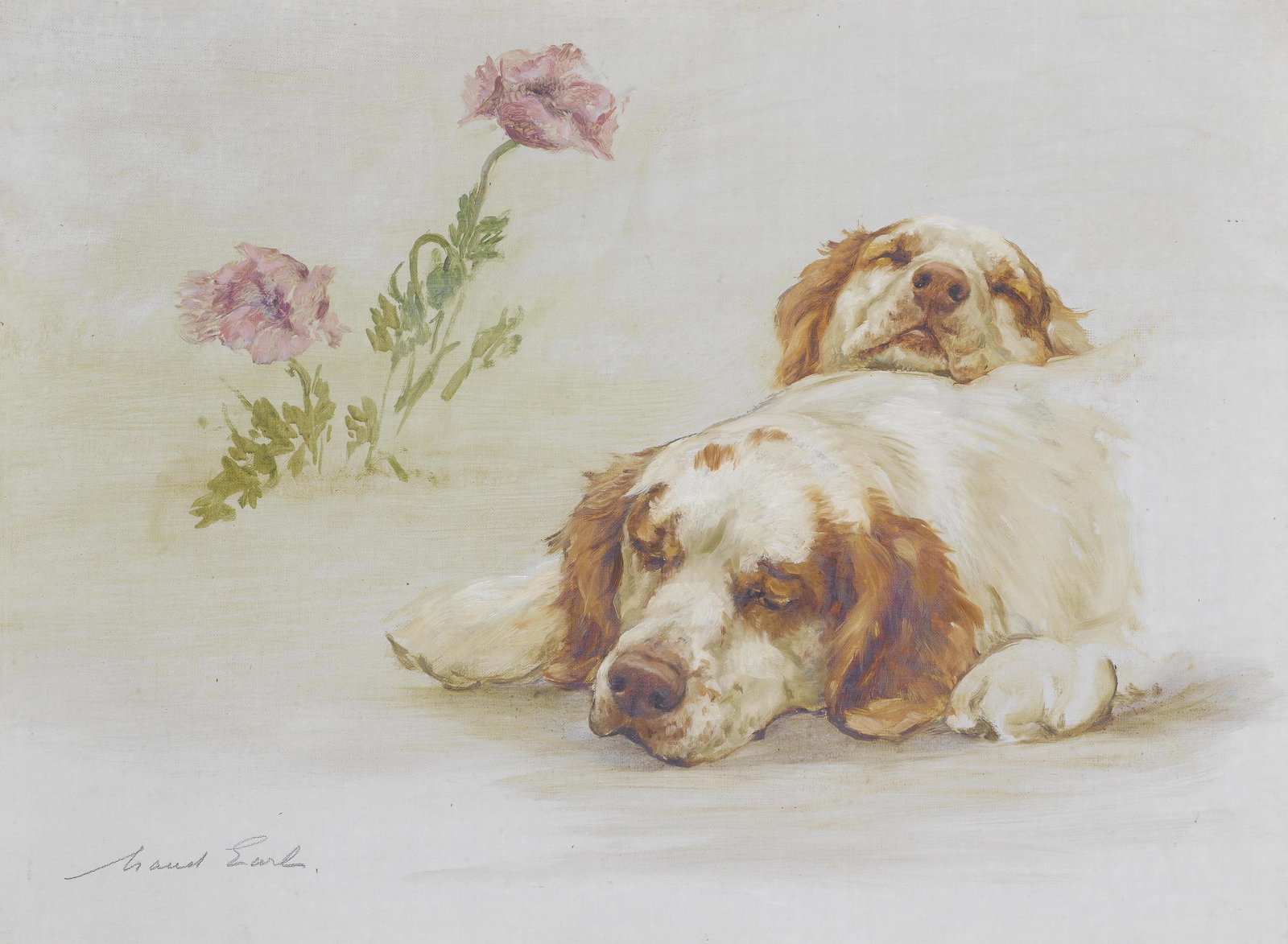 Maud Earl, British, Manner Of: Maud Alice Earl (1864–1943), in the manner of: on paper, 11 x 16 inches, framed. Maud Alice Earl was a British-American artist, known for her canine paintings.
