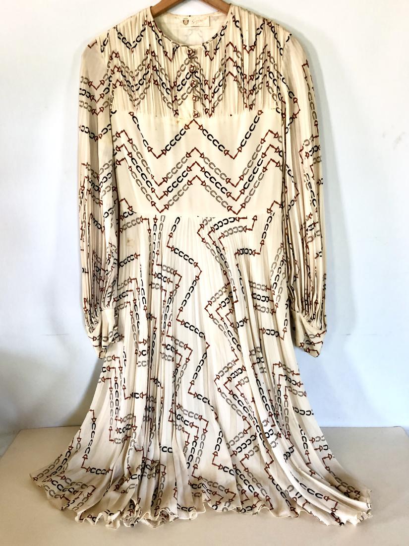 Vintage 1970s Gucci Horseshoe Silk Pleated Dress (1 of 2)