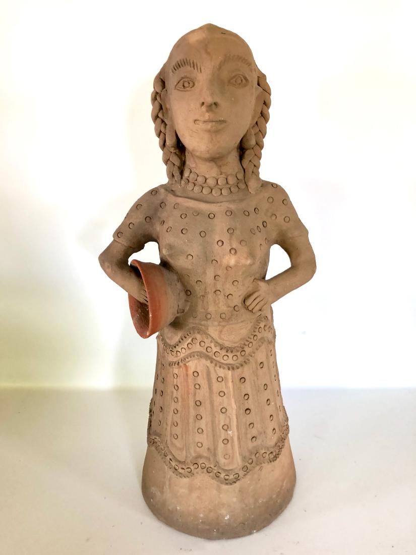 Clay Pottery Statue of Indian Girl with Terracotta Bowl