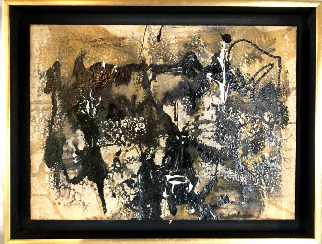 Signed Abstract Oil Painting: Signed abstract oil painting with signature not legible. Measure 15â€w x 11.5 x 1.5â€d.