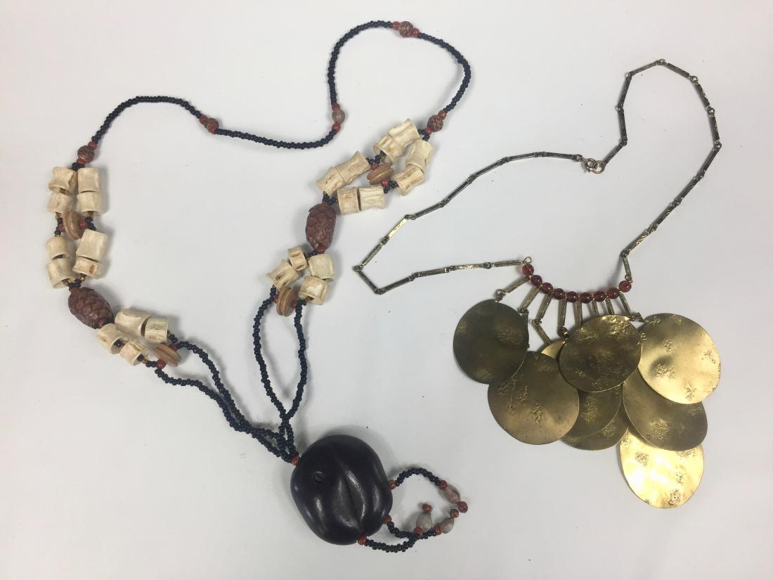 Two Vintage Long Length Brass Tribal Necklaces (1 of 3)