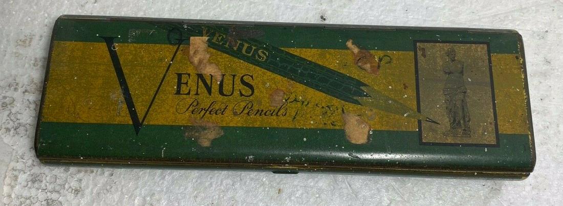 Vintage Venus Perfect Pencil Advertisement Tin 3815-F: Vintage Venus Perfect Pencil Advertisement Tin 3815-F. This is a nice old tin, it is in good condition, it has some signs of wear, it measures 7 3/4" x 2 1/2" x 1" , It still opens and closes perfectl