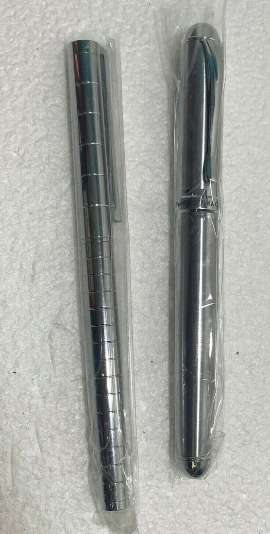 2 - Jinhao A5 & Jinhao X750 Silvertone Ballpoint Pen: 2 - Jinhao A5 & Jinhao X750 Silvertone Ballpoint Pens, this is a nice lot, both pens are brand new, still in their plastic wraps, opened for pictures they are all unbranded. they measure 5 1/2". they 