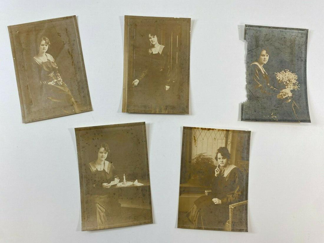 Lot of 5 -Vintage 1920s Sepia/Black & White Photographs: Vintage 1920s Sepia/Black & White Photographs, these are nice photographs, they are all of the same women. they are in okay condition, one is torn, they measures 3" x 5".