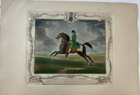 James Seymour Childers the Fleeteft Horfe that Ever run at Newmarket: Restrike of engraved plate with hand color, from a series of twelve portraits of celebrated race horses with their groomsmen, by Irish Mezzotint engraver Richard Houston (1721-1775) after James Seymou